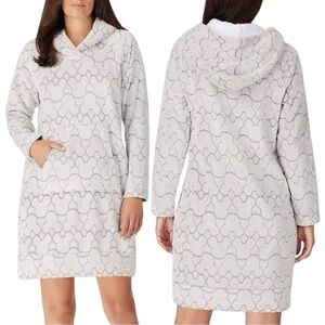 DISNEY MICKEY MOUSE Fleece Lounge Hooded Dress Size XL Gray Patterned LongSleeve